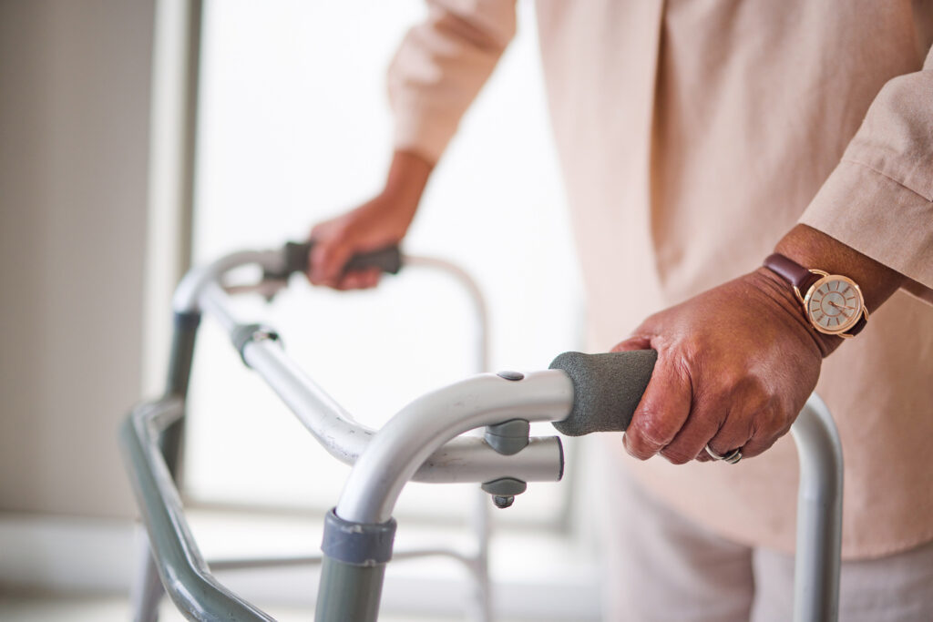 closeup of someone using a walker