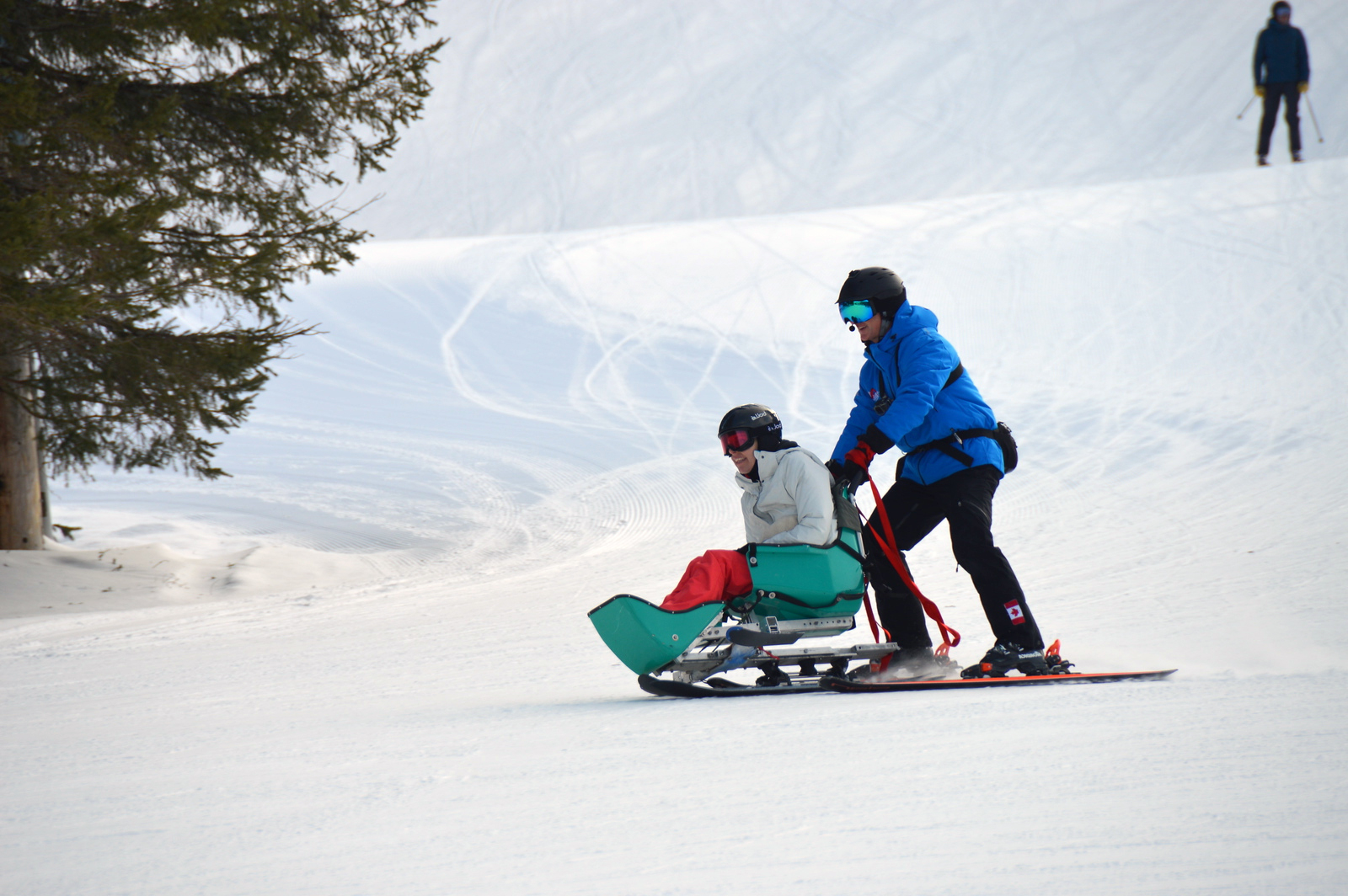 sit-skier with assistant